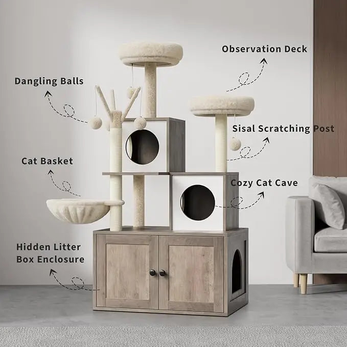 3-in-1 Cat House with Hidden Litter Compartment