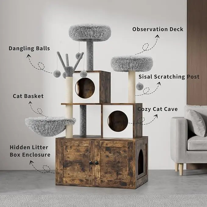 3-in-1 Cat House with Hidden Litter Compartment